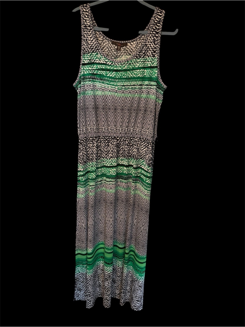Fever Sleeveless Maxi Dress in Green and Black Geometric Print